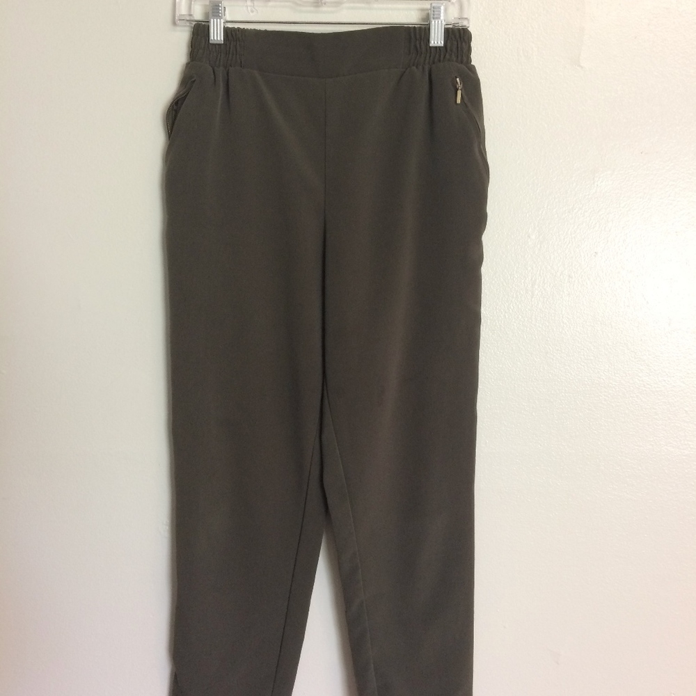 Olive green satiny elastic waist pants F21